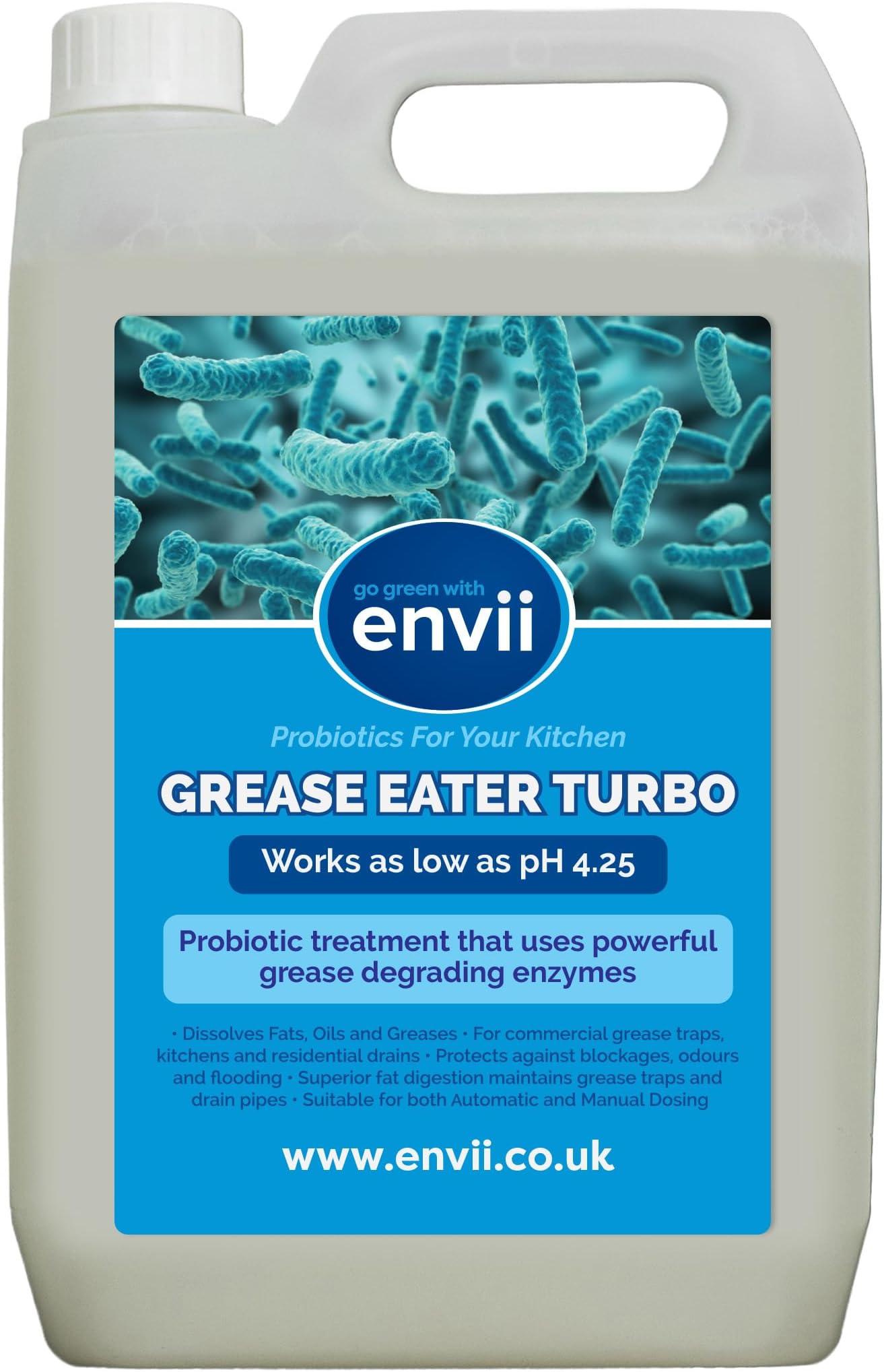 envii Grease Eater Turbo – Natural Enzyme Grease Trap Cleaner & Maintainer Treatment, Suitable for Use in All Kitchens Breaks Down Grease & Fats - 5L