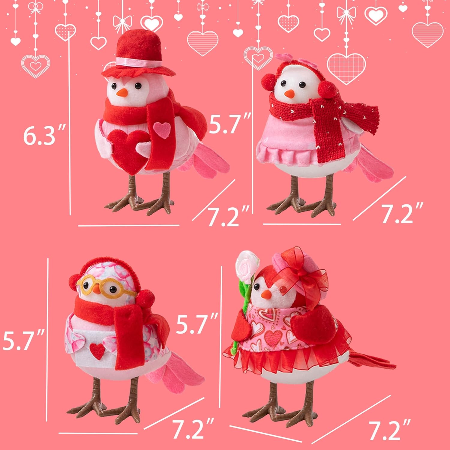 MOSHAKALA Valentine Birds Decorations,Valentine Fabric Birds Figurine,Decor Set of 4 Holding Love Sign Birds, Valentines Day Decorations for Home Table Tray Ornaments,Sweet Gifts for Women