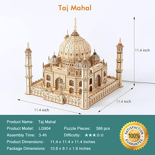 Miniatura 4 de Rompecabezas de madera 3D, arquitectura, construcción, modelo Taj Mahal, kit de manualidades STEM, luz LED, decoración del hogar, día de la madre,