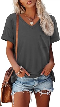 ATHMILE Womens T Shirts 2026 Short Sleeve V-Neck Shirts Cute Fit Summer Casual Tee Tops S-XXL