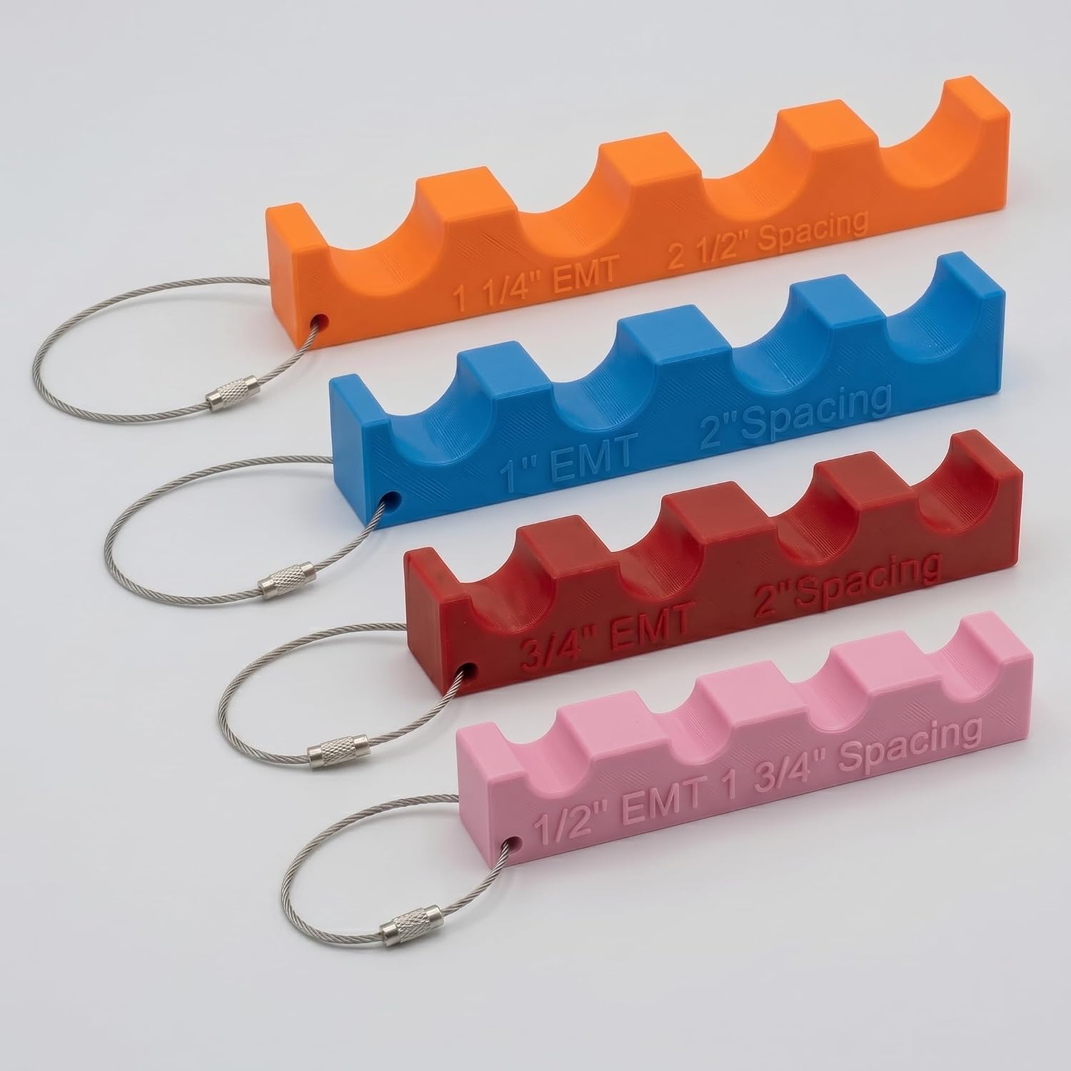 Magnetic EMT Conduit Spacer 4-Piece Set Electrician Pipe Spacing Tool | Color-coded alignment; Fits 1/2 to 1-1/4 inch; 1-3/4, 2, 2-1/2 inch precision; Advanced engineering plastic