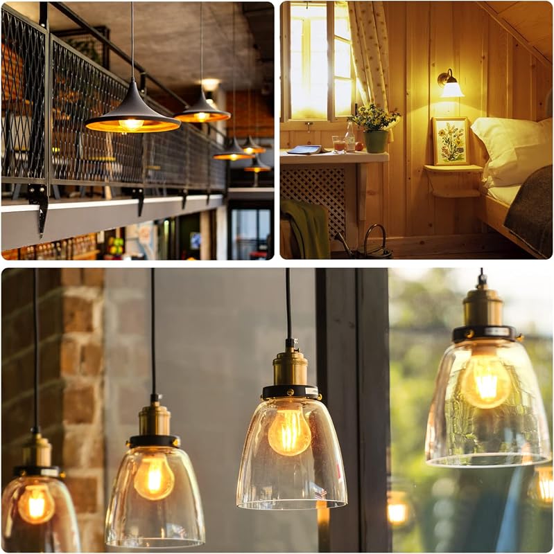 Aigostar Vintage LED Izzó E27 6W, Meleg Fehér 2200K, 600 Lumen, Retro Edison Filament, Borostyán, 330° Szórás, 6 db Csomag