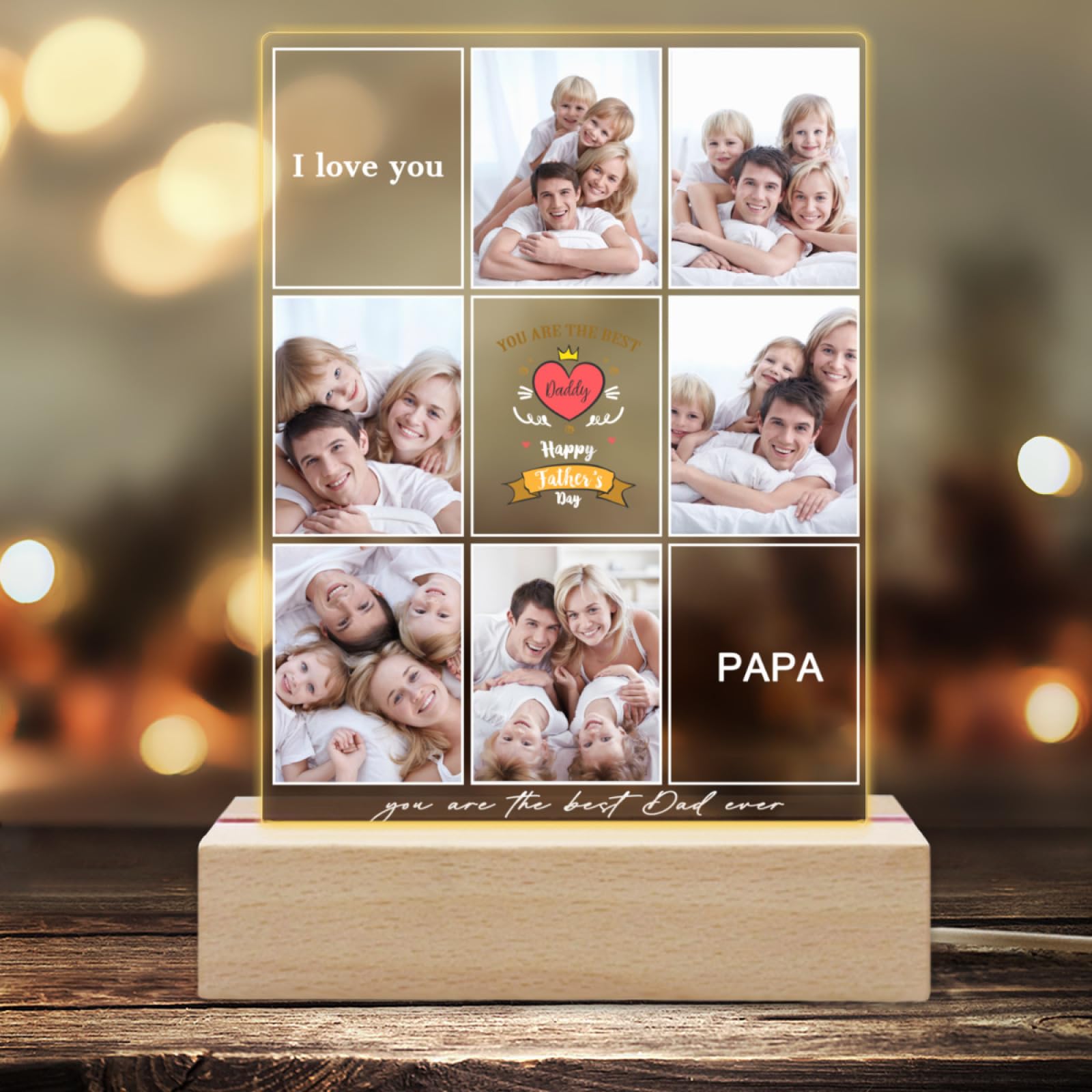 Custom Photo Frames Led Night Light with Acrylic Plaque, Personalized Light Up Picture Frame with Photo Collage Text Mothers Day Gifts Memorial Gifts For Him Her (9Photo)