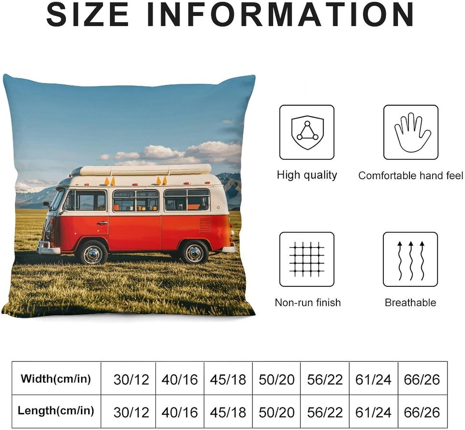 Short Plush Throw Pillow Covers 16x16 Decorative Happy Bus Camper Body Pillowcases with Hidden Zipper for Bed Sofa Cushion Car Bedroom Living Room Farmhouse & Boho Home Decor image 2