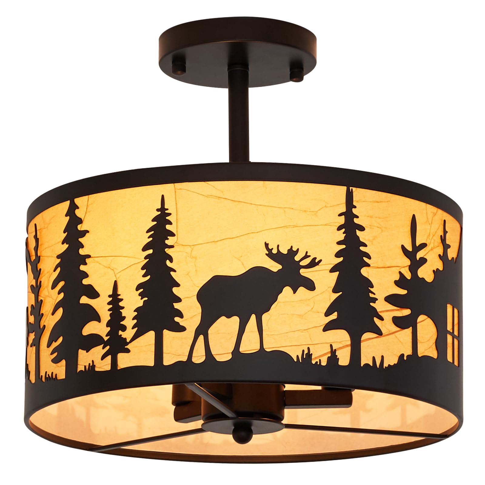 Rustic 3-Light Semi-Flush Mount Ceiling Light Fixtures, E12