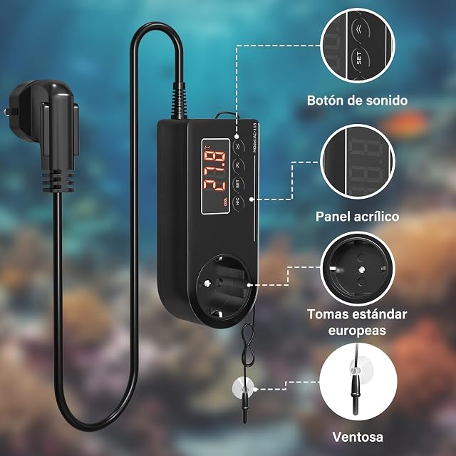 Foto 5 de 6 de GlowUp Enchufe de Termostato Digital 220V Controlador de Temperatura Digital EU Higrostato Enchufe Termostato…