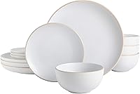 Vista 22 de Gibson Home Rockaway - Juego de vajilla redonda de gres de 12 piezas, servicio para 4 – Platos y cuencos color crema, acabado mate moderno, apto