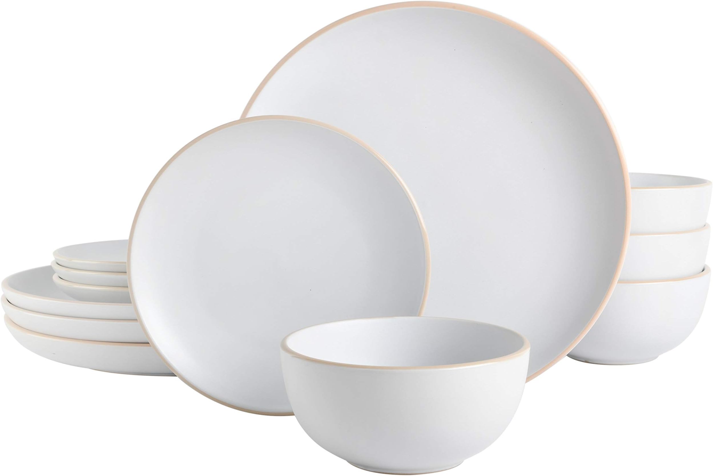 Gibson Home Rockaway Round Stoneware Dinnerware Set, Service for 4 (12pcs), White