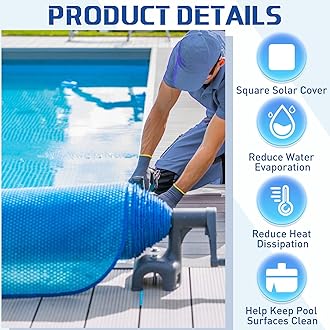 Amylove 8 x 8 ft Pool Hot Tub Solar Cover, 16 Mil Heavy Duty Trimmable Floating Thermal Blanket Spa Bubble Cover for Hot Tub Inground Pools Swimming Insulating Solar Heating
