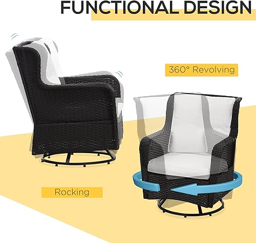 Miniatura 5 de Outsunny Juego de muebles de mimbre para exteriores de 3 piezas, juego de muebles de ratán con mesa de centro de cristal y sillas de porche