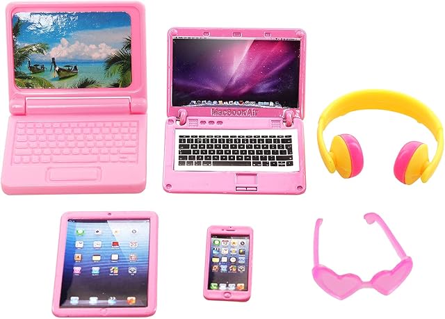 Miunana Dollhouse Decoration Doll Accessories 6 Laptop Computer Tablet Phone Headset and Sunglass Accessories for Doll 11.5 Inch Doll Playset