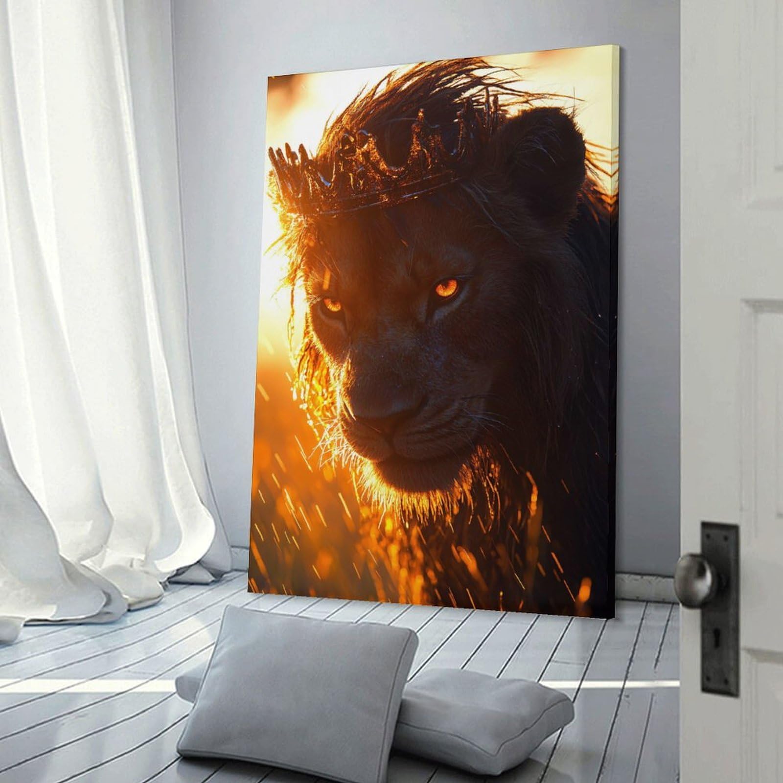 Junmoney Lion King with Crown Decorative Wall Artwork, 20x30inch(50x75cm), for Home Lounge, Bedroom Or Reading Nook, Eye Catching Artwork for Blank Walls