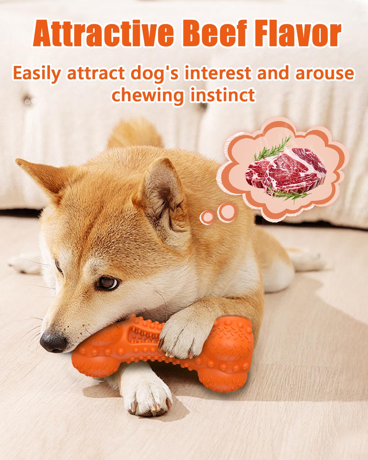 Juguetes masticables para perros para masticadores agresivos, juguetes chirriantes para perros, juguete interactivo de goma resistente para dentición para perros grandes y medianos (naranja, 8 piezas)