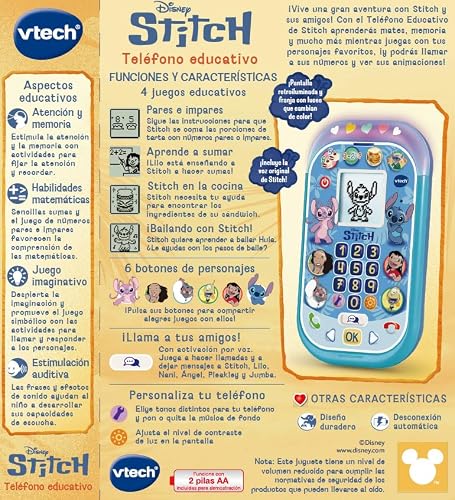 Miniatura 5 de Vtech - Teléfono Educativo De Stitch, Juguetes Electrónicos Para Niños 4 Años, Pantalla Lcd, Banda Luminosa, Minijuegos De Matemáticas, Voz Original, Teclado Y Llamadas, Versión Esp