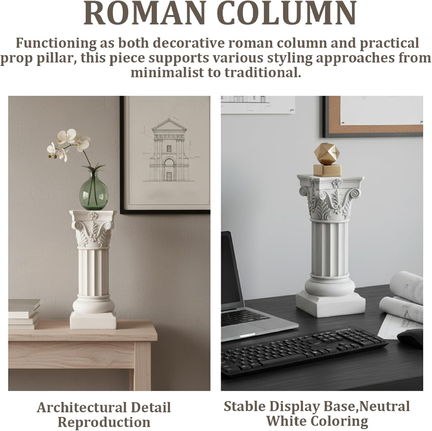 Roman Column Resin Decor 13.6 Inch, Classic White Pedestal for Home Display, Roman Style Pillar Sculpture Large, Decoraciones interiores