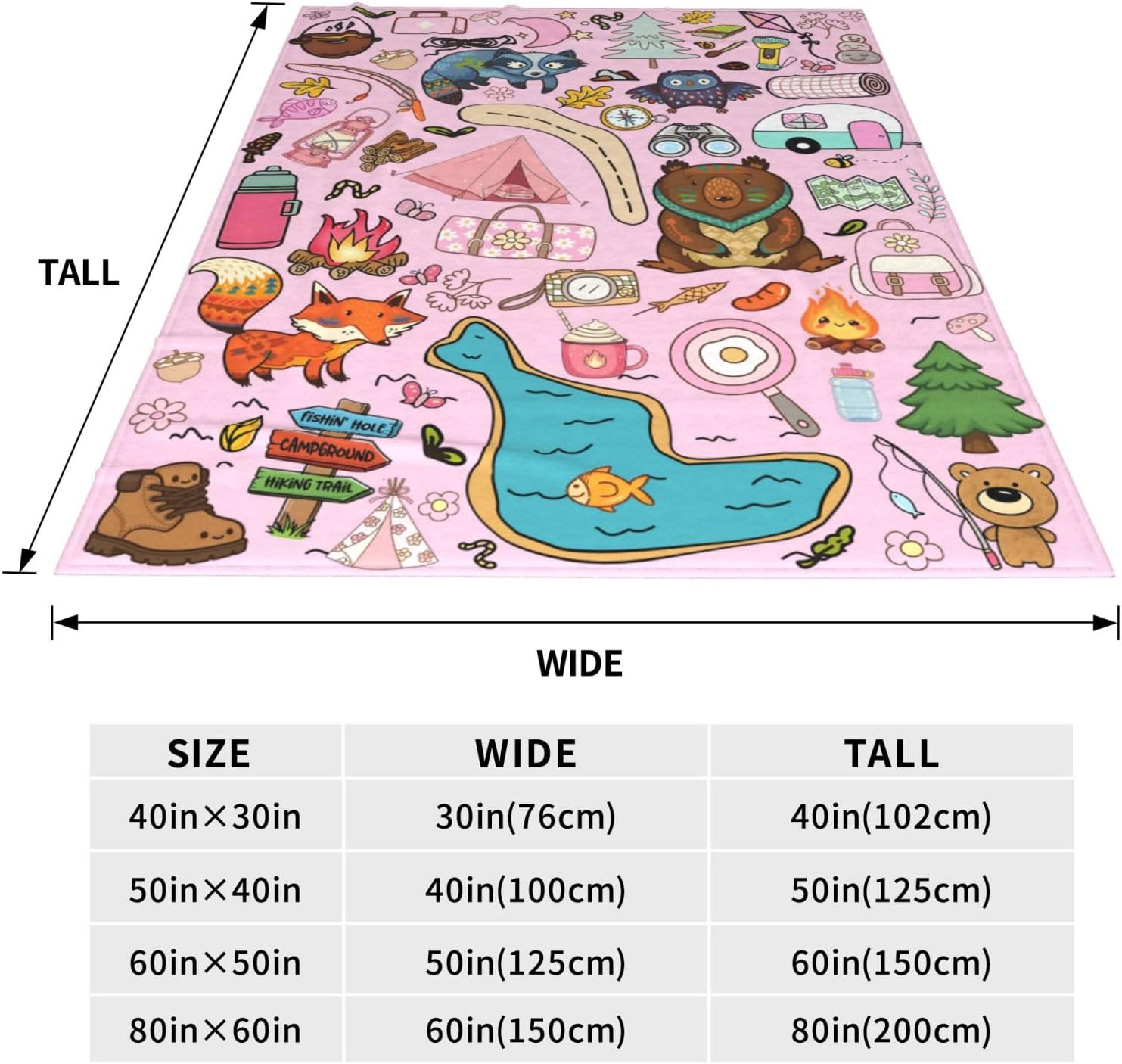 Camping Blanket, Comfort Soft Flannel Camping Throw Blanket, Ideal for Living Room and Bedroom Decor Pink, Perfect Loves Camping Blanket for Everyone 50"X40" - Image 4