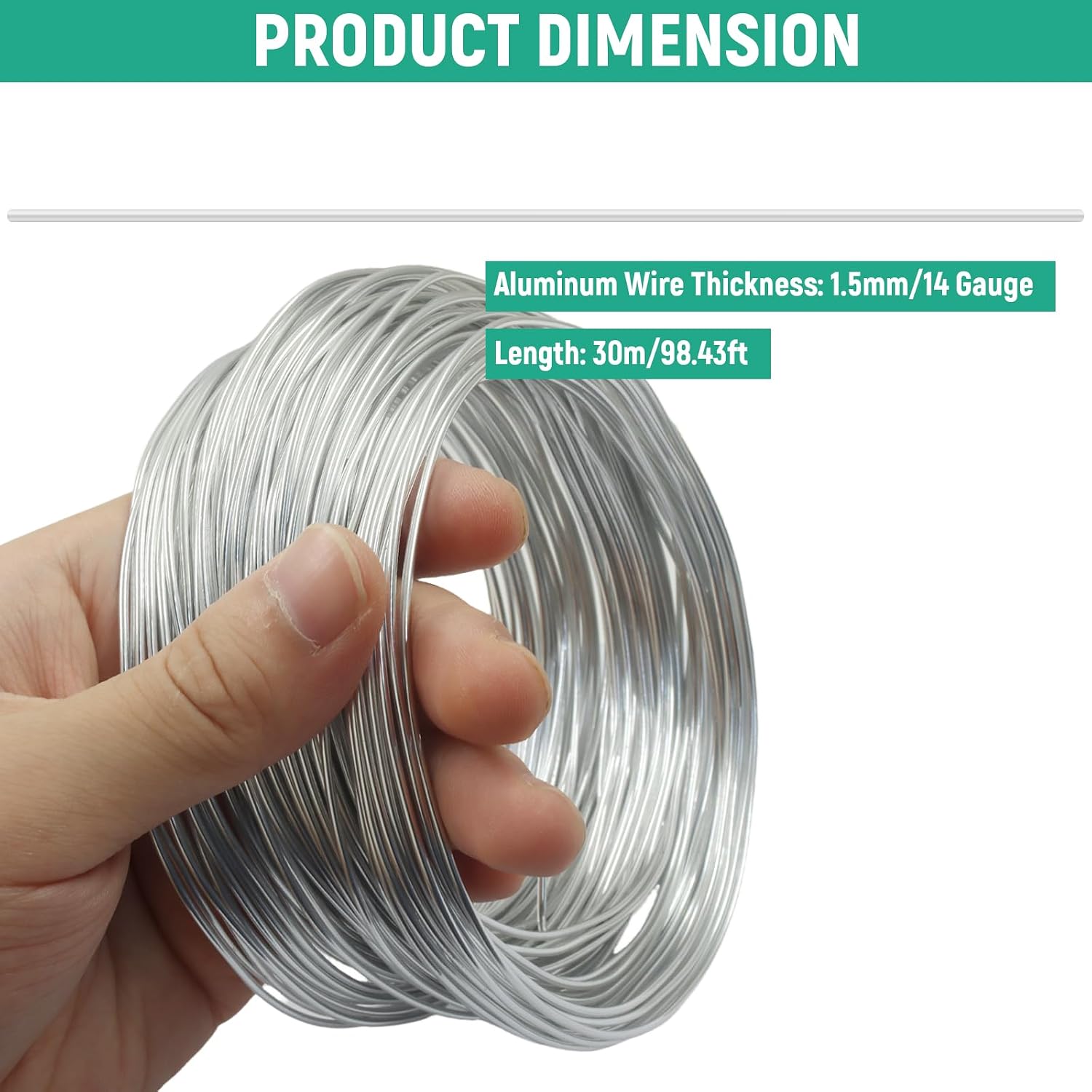 Luomorgo 14 Gauge Aluminum Craft Wire - 100FT Aluminum Wire Anodized & Bendable for Jewelry Making, DIY Crafts, Floral & Sculpting, Silver