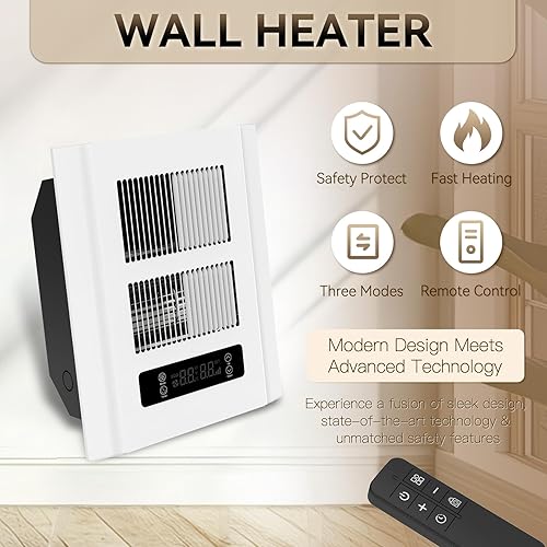Miniatura 2 de Calentador eléctrico de pared para uso en interiores, calentador de pared de 120 V con termostato y control remoto, 3 modos de calefacción,