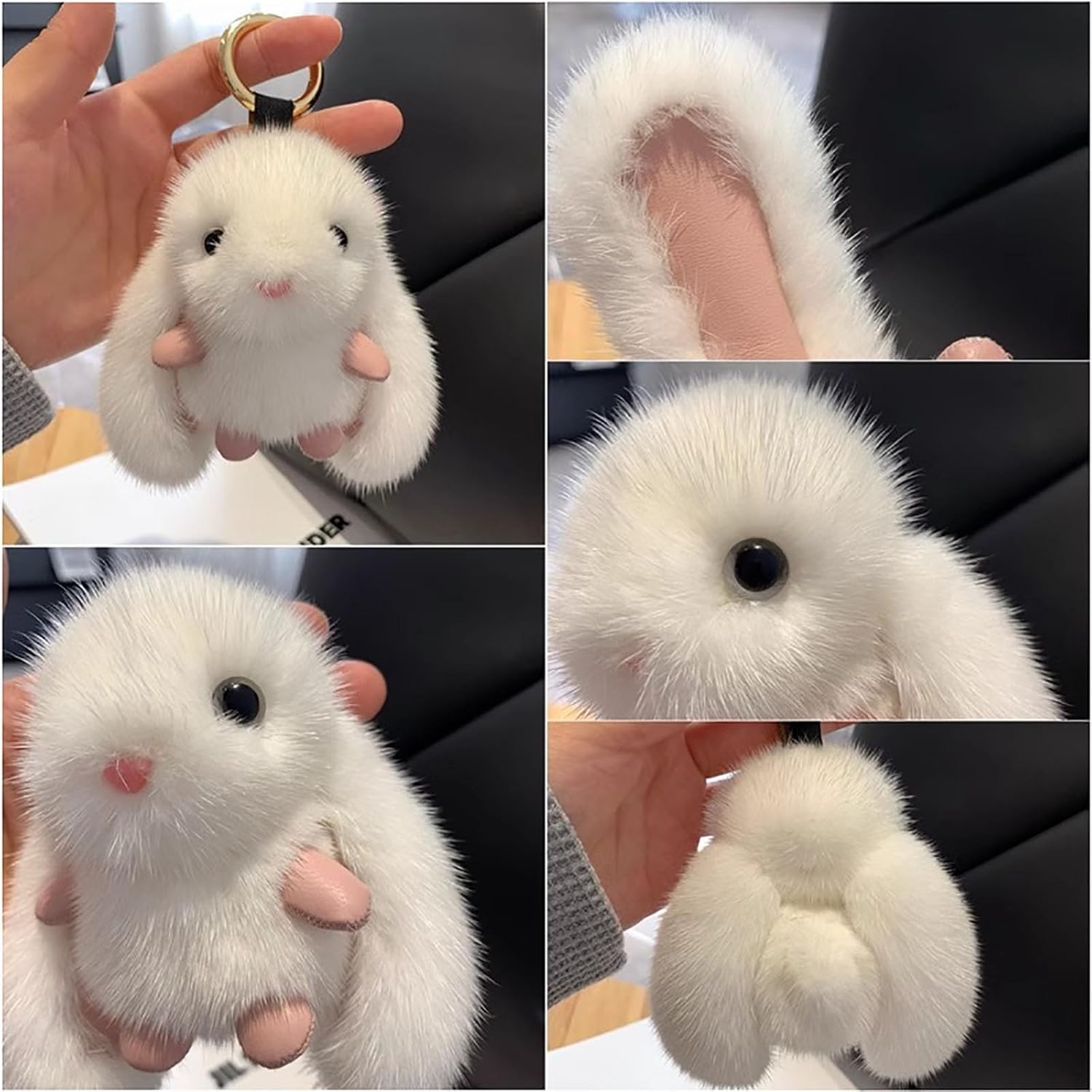 Cute Bunny Plush Keychain,Faux Mink Fur Rabbit Key Ring,Fluffy Bag Charm for Handbag,Kawaii Gift for Women