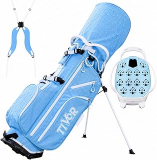 14 Way Golf Stand Bag for Men & Women, Lightweight Silent Hybrid Golf Bag with Club Lock Top, Oversized Putter Well, 8 Pockets, USB Port & Rain Cover, Black Blue