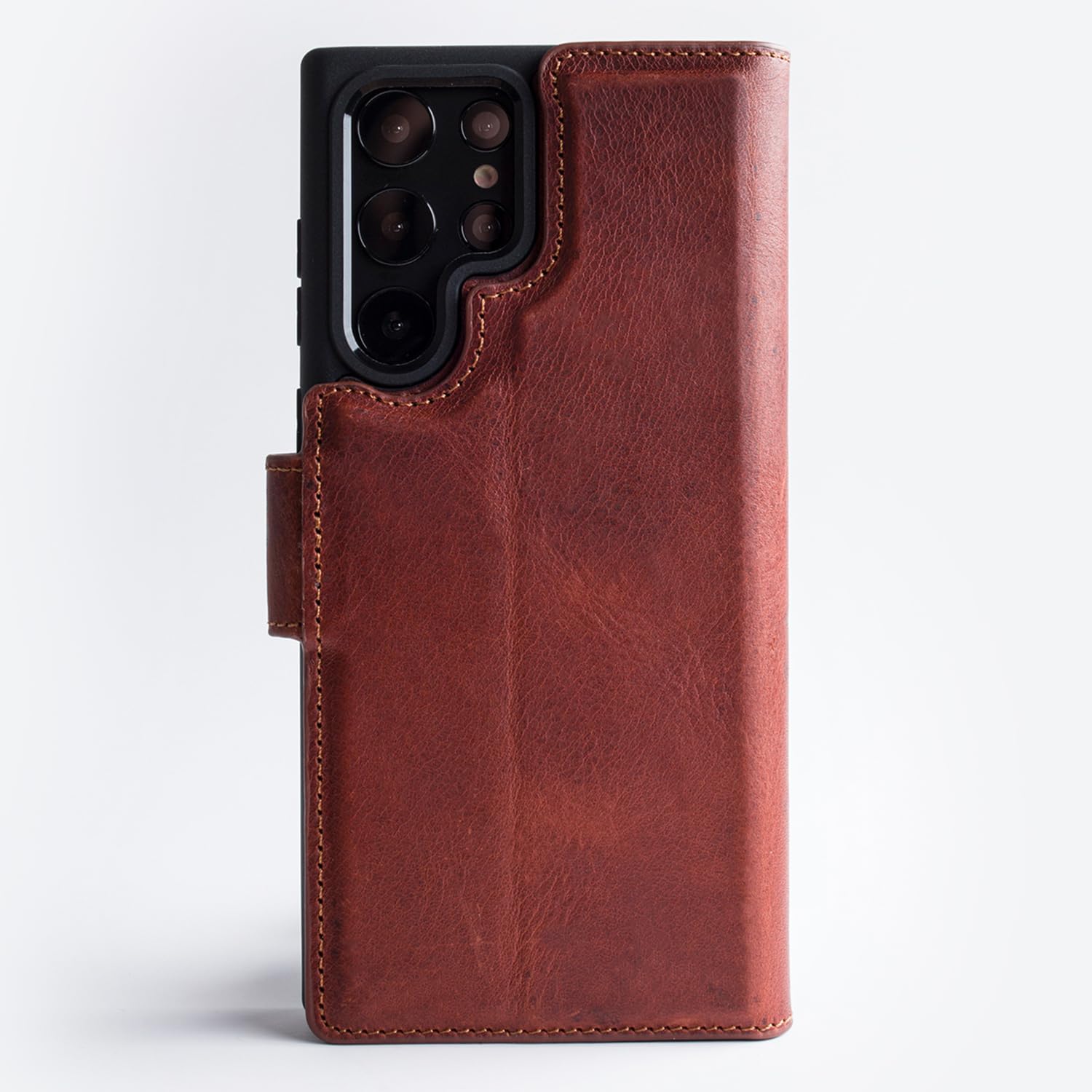 Wallet Case for Samsung Galaxy S25 Ultra, Handmade, Full Grain Genuine Leather, 4 Card Holder, Kickstand, Shockproof Protection (Brick)