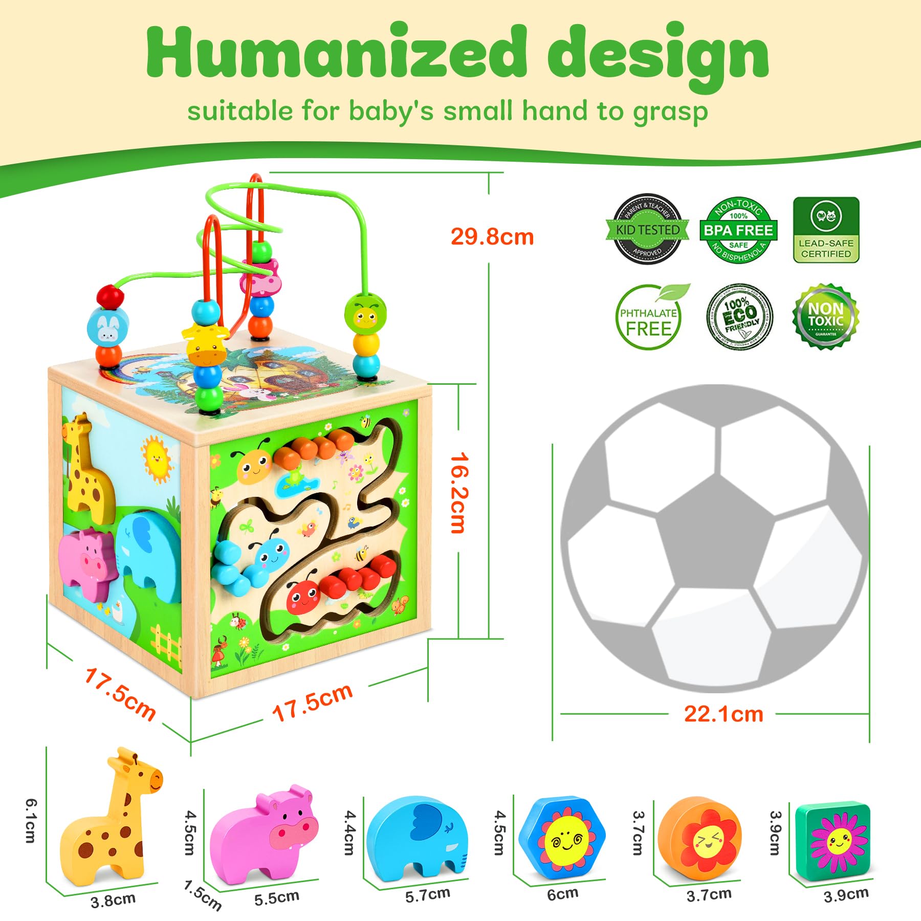 Jojoin Cubo di Abilità Motorie in Legno - Giochi Montessori 1 Anno Labirinto di Perline - Giochi Educativi Gioco di Smistamento Multiattivita Legno - Natale Compleanno Giochi Regalo Bambini 1 2 3