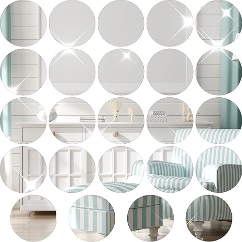 Miniatura 7 de Juego de 24 placas de espejo redondas de acrílico, bandejas de espejo circular, centros de mesa de boda para mesas, autoadhesivas, sin vidrio,