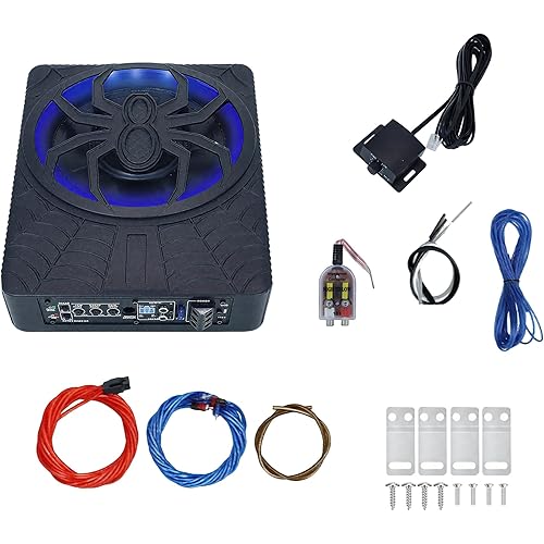 2025 Upgraded 10" 1200W Slim Under Seat Powered Car Subwoofer with Colorful LED Ambient Lights-Car/Truck Audio Sub Built in Amplifier amp Combo Package, Powerful Bass for Passion Driving