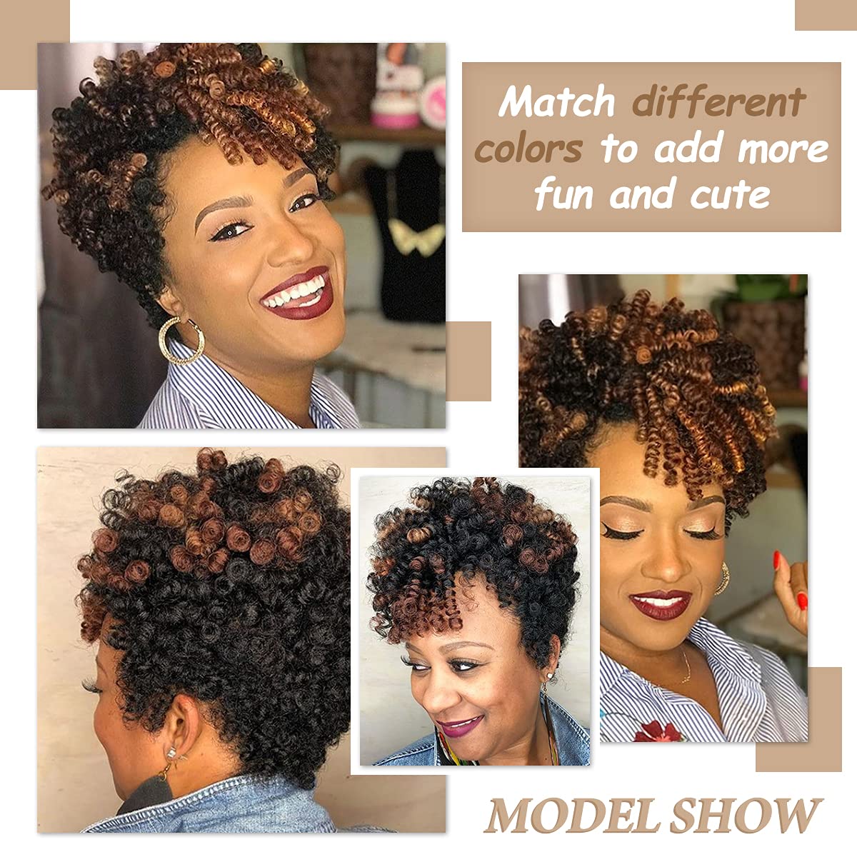 PHOCAS 8 Packs Synthetic Curly Crochet Hair For Black Women (5 packs Black to Brown Saniya Curl +3packs Toni Curl Natural Black)