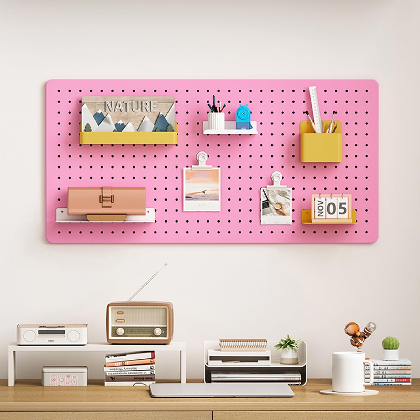 Pannello Porta Attrezzi da Parete Lamiera Forata Organizer Garage Set di Contenitori da Parete, Kit di Combinazione di Pannelli Forati, per Organizer da Cucina(Pink)