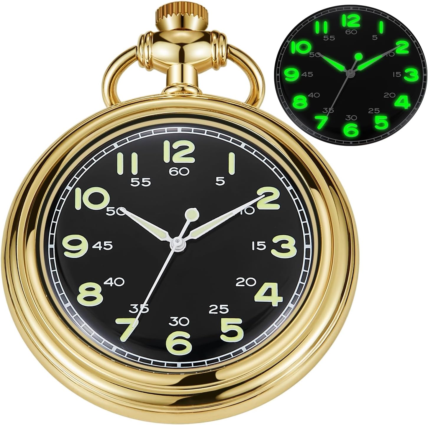 Uncovered Men's Mechanical Pocket Watch with Chain, Uncovered Roman Design Dial Chain Mechanical Pocket Watches for Men