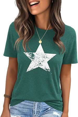 IRISGOD Womens Graphic Tees Casual Summer Short Sleeve Vintage T Shirts Tops