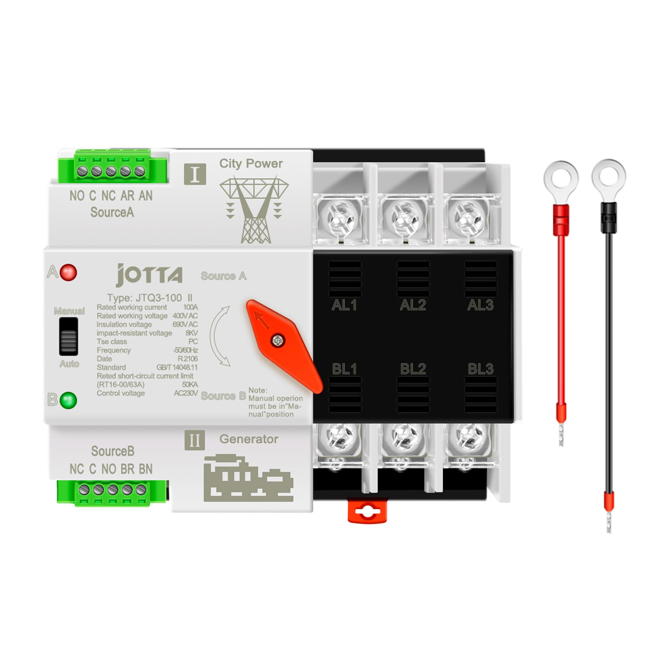 Jotta W2R-2P/3P/4P 100A 220V Mini ATS Automatic Transfer Switch Electrical Selector Switches Dual Power Switch (3P 100A 220V)