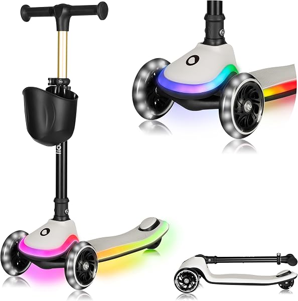 LIONELO Monopattino Bambino a 3 Ruote MEY per bambini da 3 anni fino a 50kg, Monopattino per Bambini con Illuminata e Ruote a LED, Altezza Regolabile, Pedana Antiscivolo, laggero, Cestino - 1