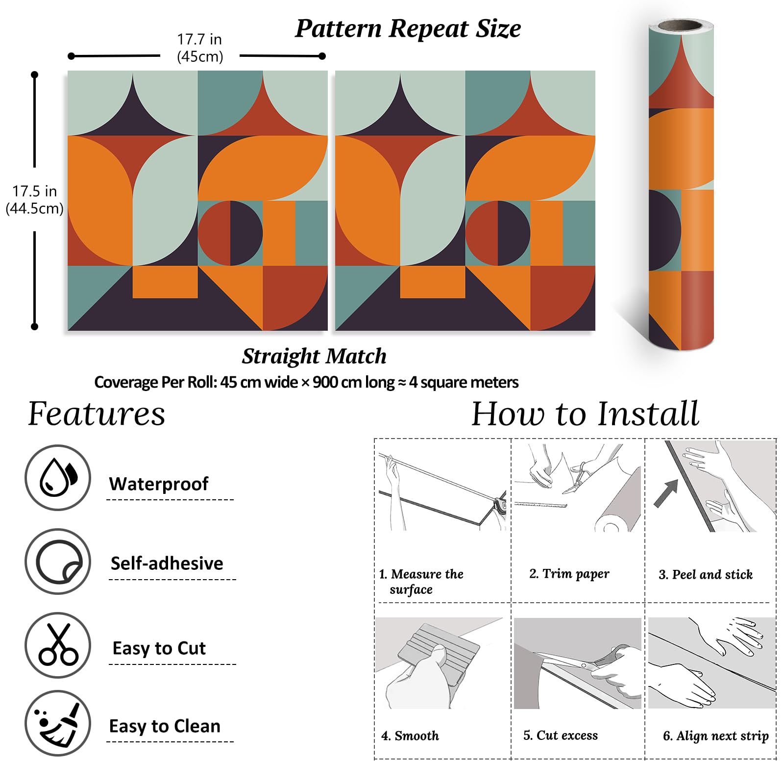 VEELIKE Papel Pintado Geométrico Azul Naranja Abstracto 44,5 cm × 900 cm Boho Papel de Pared Geometrico Triángulos Papel Adhesivo Decorativo Pasillo Papel Forrar Mueble Baño Decoracion Habitacion