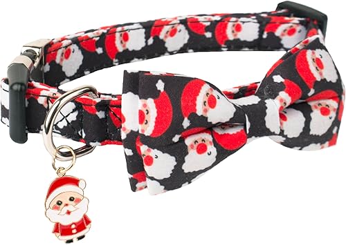 Miniatura 4 de ADOGGYGO Collar de Navidad para perro con corbatín desmontable, ajustable rojo Papá Noel para perros pequeños, medianos y grandes (pequeño)