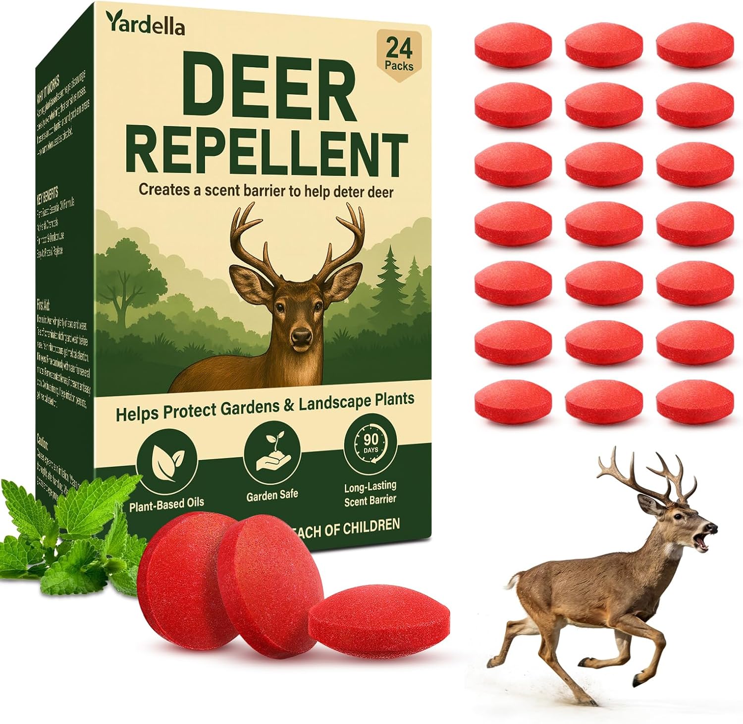 Powerful Deer Repellent Balls, Pest Repellent 24-Pack Deer Repellent for Garden & Outdoor Use, Natural Peppermint Oil Deer Deterrent to Keep Deer Away from Garden, Yard