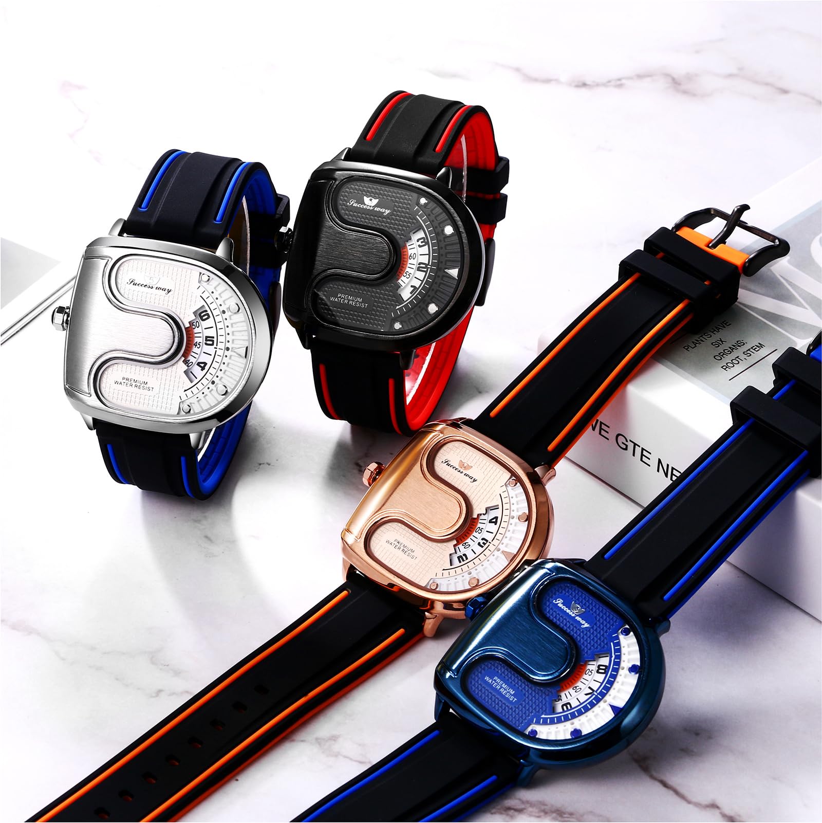 JewelryWe Orologio da Polso Militare da Uomo,Quadrante Grande Forma U,Cinturino in Silicone,Regalo per Uomini Papa'