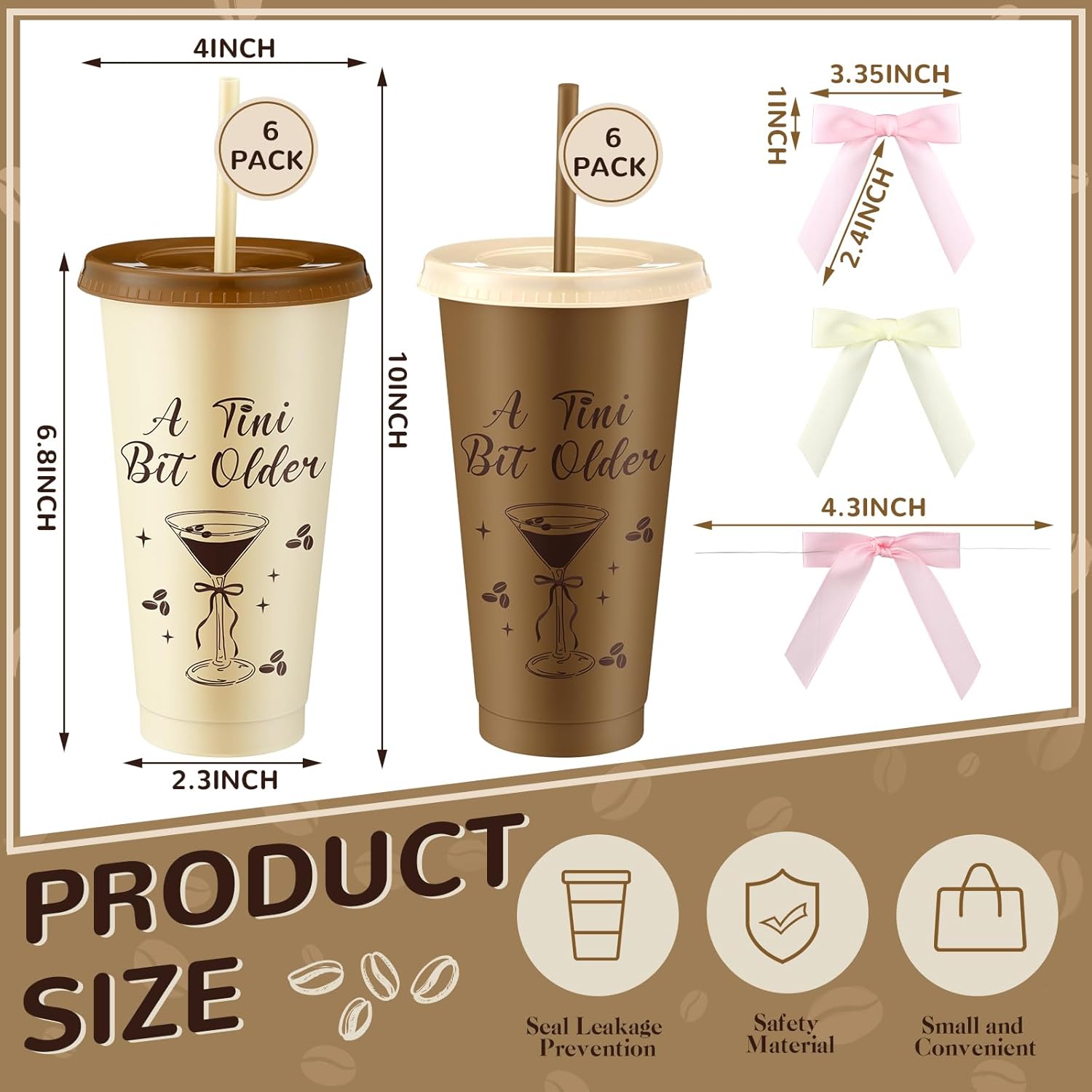 Jingmore 12 Pcs Martini Party Tini Bit Older Cups Plastic Cup 24oz a Plastic tumbler with Lids and Straws for Martini Birthday Decoration Bachelorette Bridal Shower Party Supplies(Coffee)