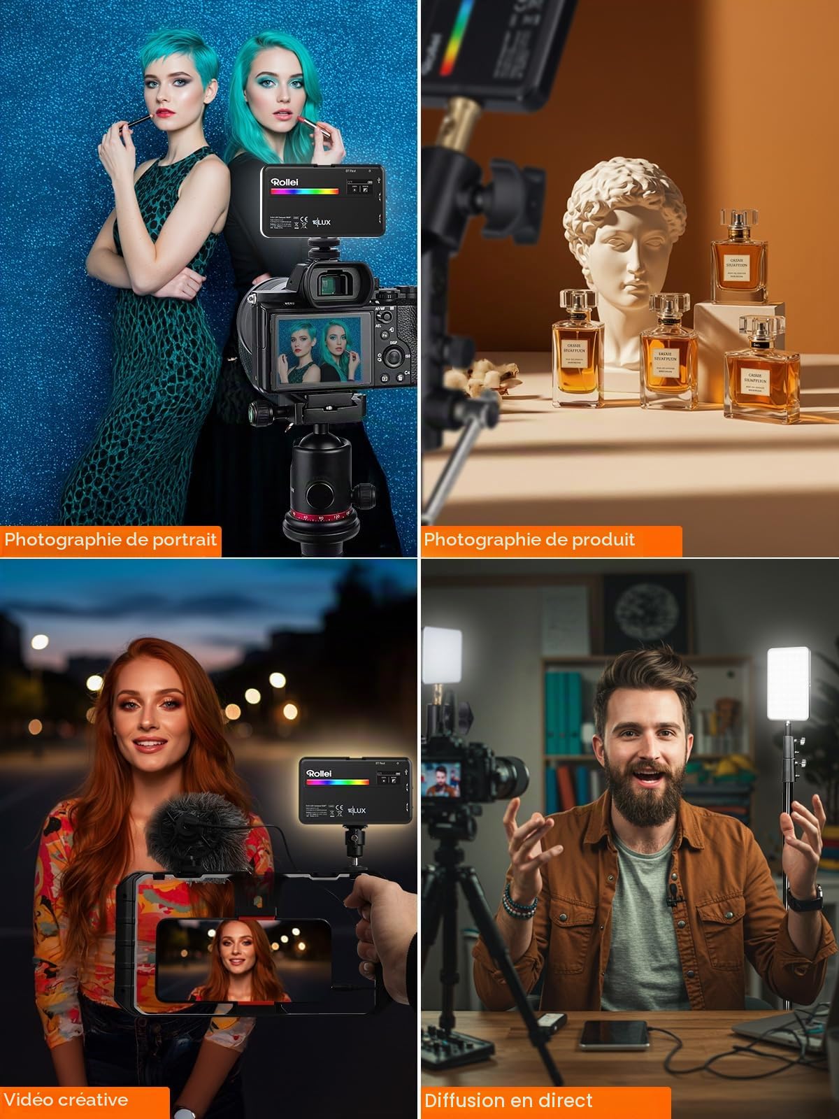 Lumière Photo, Rollei Lumis Compact RGB Panneau Eclairage Video LED Portable 125g 98 CRI/TLCI avec 13 Effets et Batterie Rechargeable d'Appareil Photo, Lumiere-Photo-Lampe-LED-Video