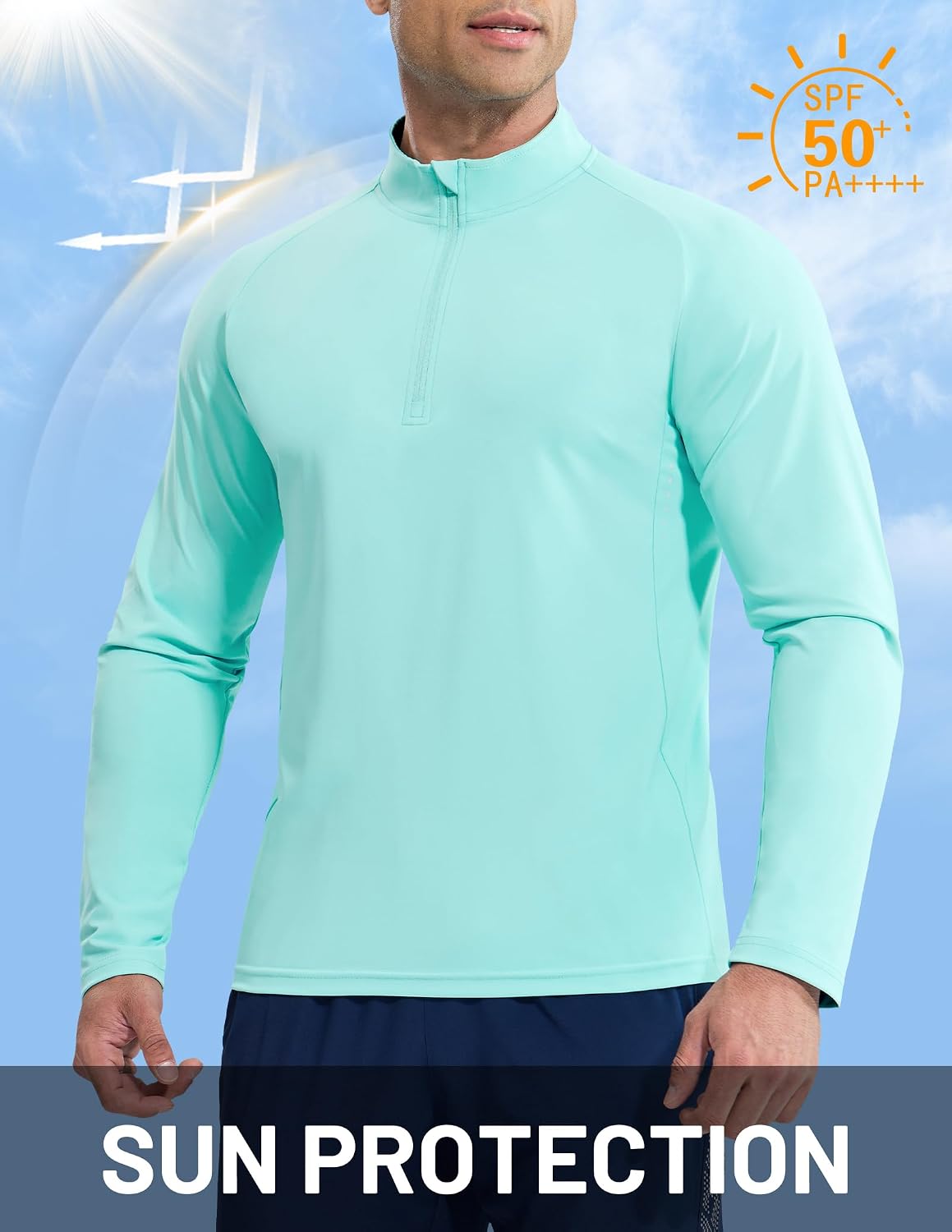 MIER Dry Fit Quarter Zip Pullover for Men, Long Sleeve 1/4 Zip Lightweight Golf Athletic Fishing Shirts (Sun Protection)