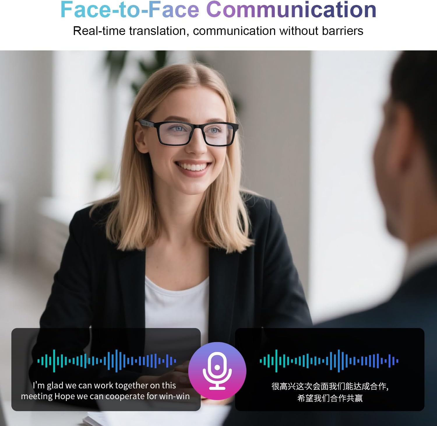 AI Smart Glasses for Men Women, Real-Time Translation, Support 160+ Languages, Video/Audio Calls, AI Noise Reduction, Extra Sunglasses Lens Included, Bluetooth Eyewear for Indoor Outdoor