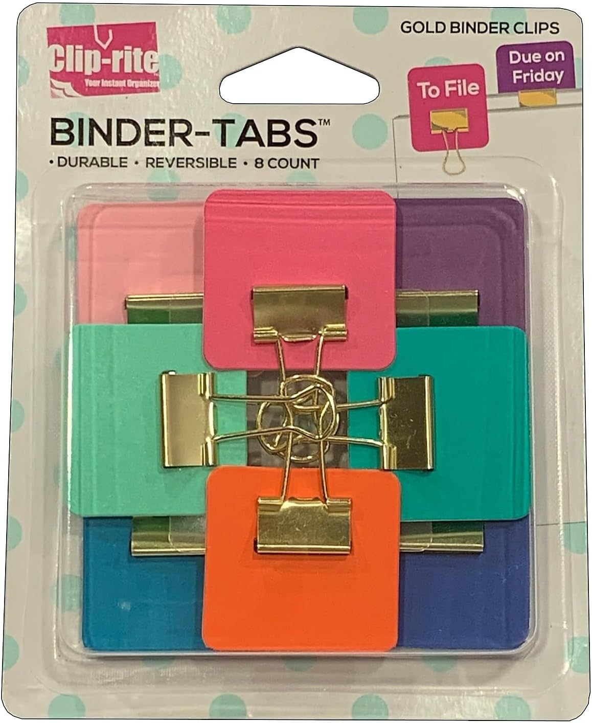 CRT111-6 Clip-rite Binder Tabs, Assorted Gold Plated, 8 Per Pack, 6 Packs