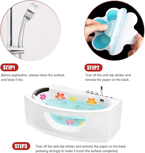 Miniatura 6 de Calcomanías antideslizantes para bañera, 30 unidades de calcomanías antideslizantes para suelo de ducha, apliques de flores brillantes