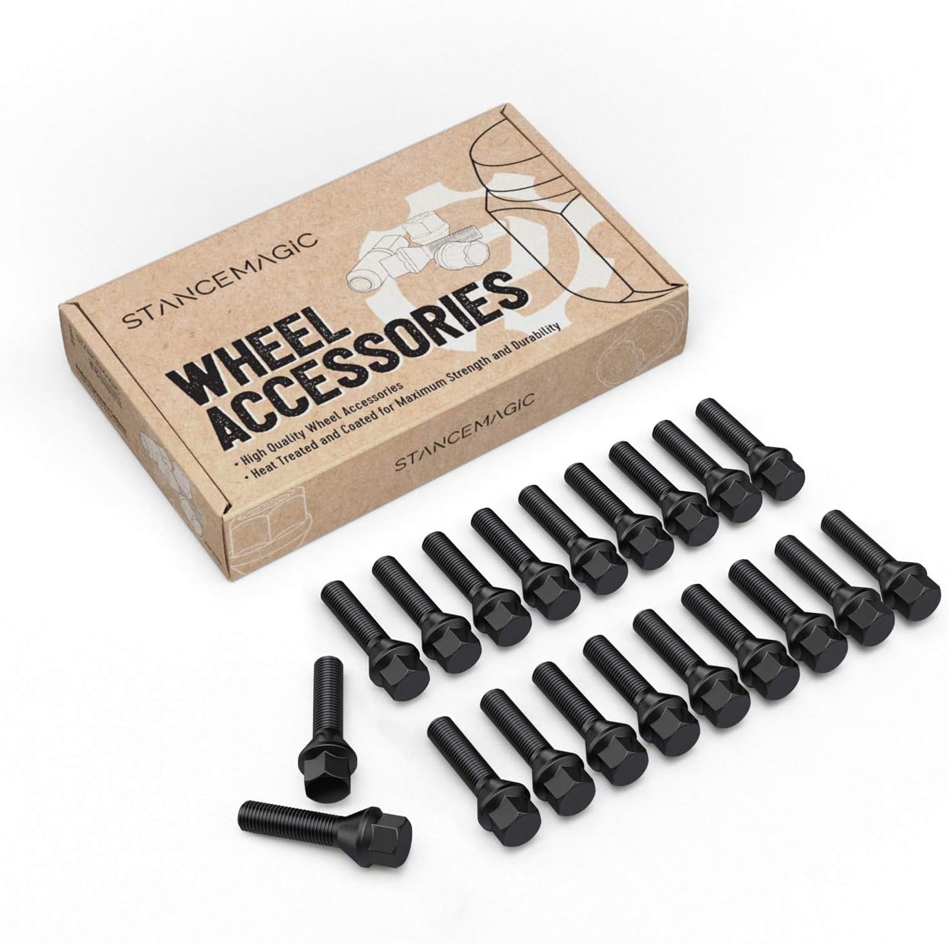 20pcs Extended Black Lug Bolts 14x1.25 (40mm Shank Length - Not OEM Length, Cone Seat) Compatible with BMW 228i 320i 328i 335i 428i 435i 528i 535i 535d 550i F10 F30 640i M3 M4 M5 M6 X3 X5