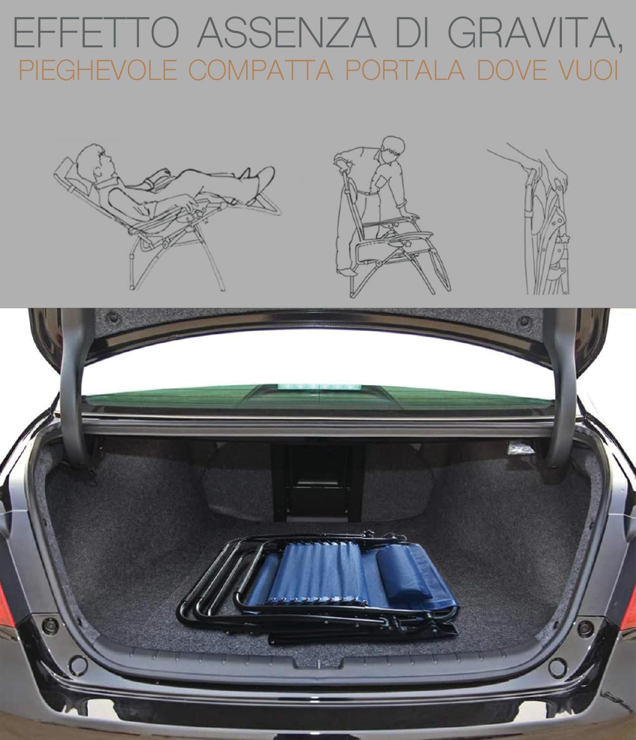 GOVITA - Coppia Sdraio da Giardino con Portabicchieri e Poggiatesta Regolabile, Sedia Pieghevole Zero Gravity da Esterno, Poltrona Relax, Carico Massimo 120kg (2)