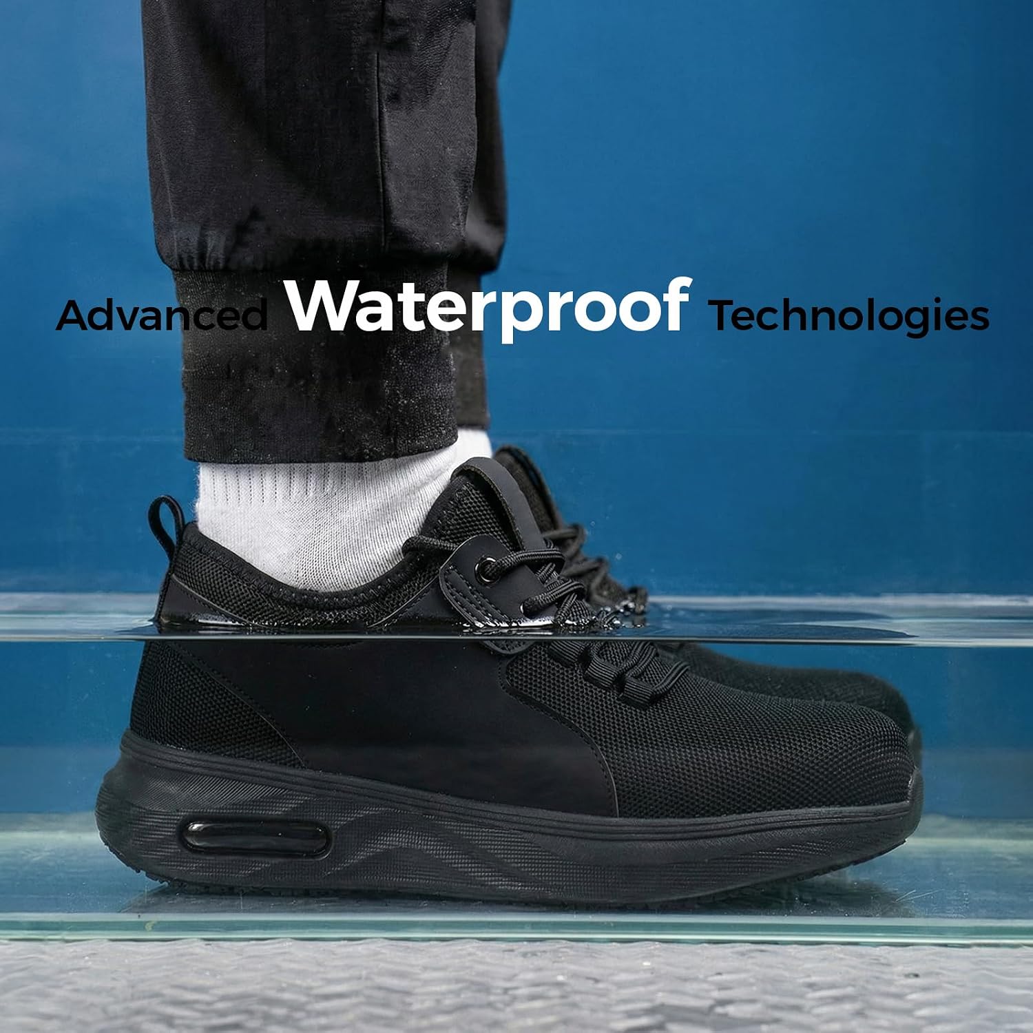 Wide Non Slip Steel Toe Shoes for Men Women,Waterproof Lightweight Safety Sneakers,Puncture Proof Indestructible Construction Work Shoes for Warehouse Factory Zapatos Punta de Acero para Hombres Black