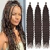 Kachanaa 24 Inch Pre-Separate Deep Wave Braiding Hair Extensions for Goddess Braids 3 Pack Synthetic Crochet Braiding Hair for Boho Box Braids Black Ocean Wave Crochet Hair 4