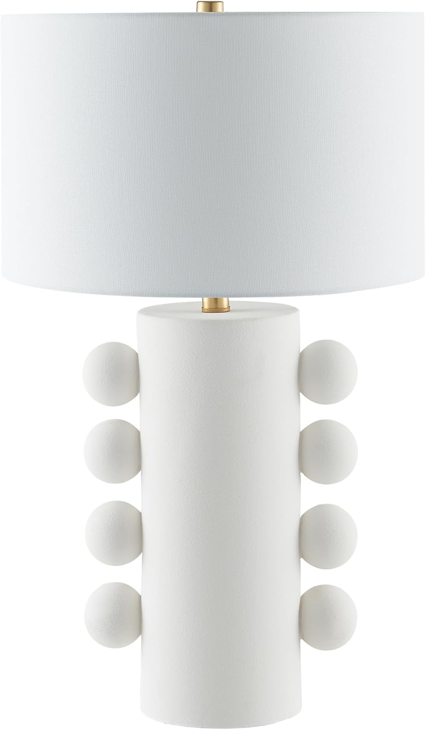 Henn&Hart 27" Modern 1-Light Ceramic Table Lamp with White Fabric Drum Shade and Spherical Side Orbs for Living Room, Bedroom, or Office, Flat Black