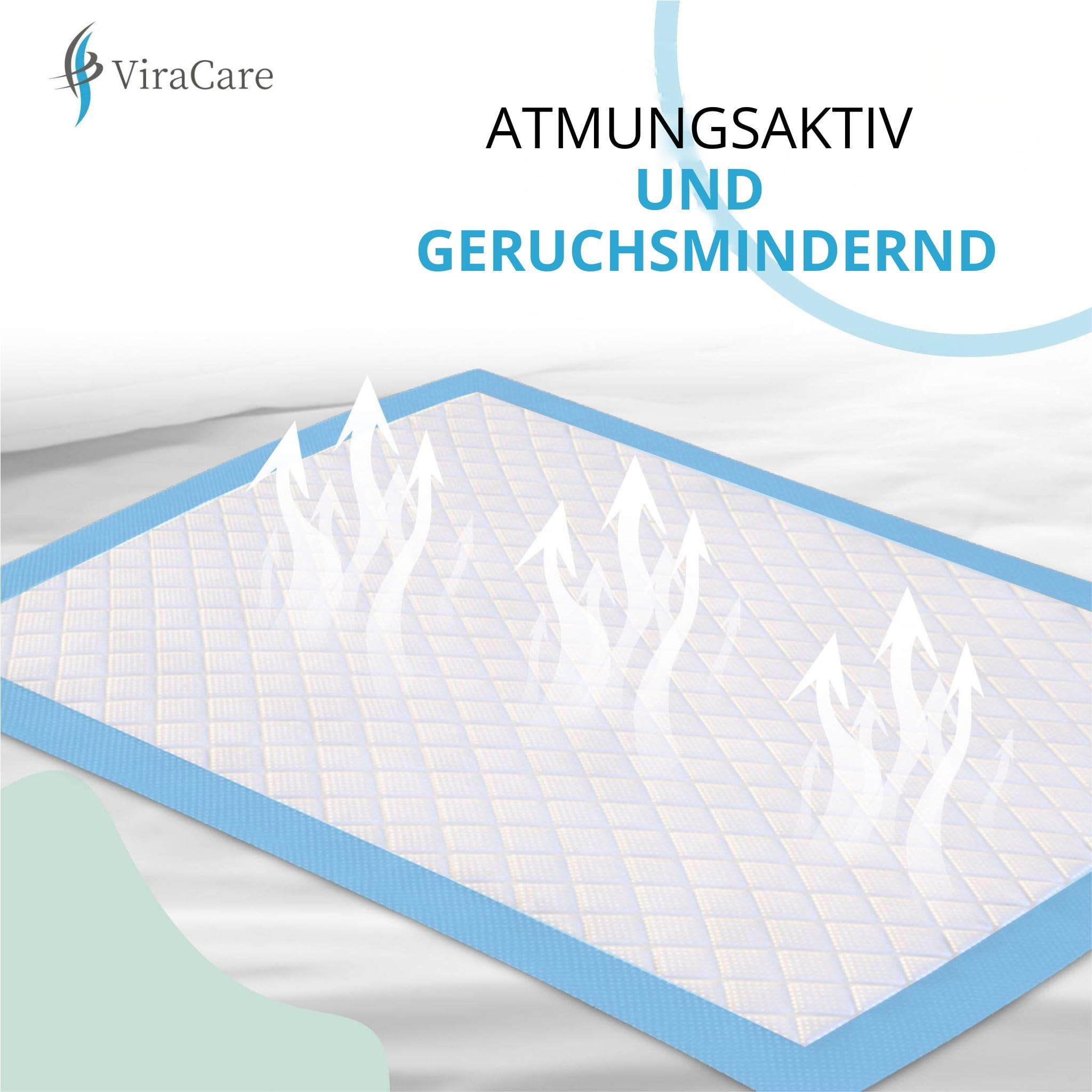VIRACARE Inkontinenzunterlagen 60x90 cm – Saugstarke Bettunterlagen Einweg – Mehrschichtkern mit schneller Flüssigkeitsaufnahme – wasserdichte PE-Rückseite – Matratzenschutz bei Inkontinenz – 50 Stück